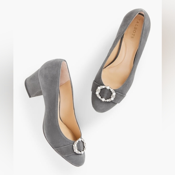 Talbots Shoes - Talbots Isa Gray Suede Women's Shoes with Pearl Embellished Buckle Sz 10 SH457
